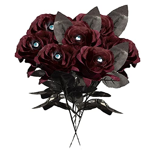 ZXCFTG 12 x schwarze Halloween-Rosen mit Augäpfeln, schwarze Blumen mit Stielen, fühlt sich echt an, Blumen, schwarze Halloween-Rose, Blumenstrauß für Halloween-Arrangements von ZXCFTG