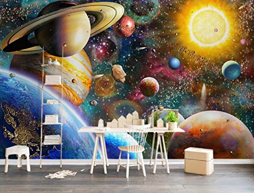 Fototapete 3D Effekt Tapete Weltraumuniversum Farbe Planet Sonnensystem Tapeten 3D Vliestapete Wandbilder Wohnzimmer Tv Hintergrundbild Wanddeko 200x140cm von ZXCHEE