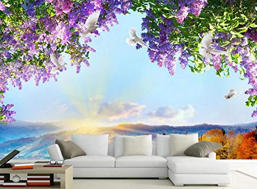 Fototapete 3D Effekt Tapeten Glyzinie Des Glyzinienblumenhimmels Tapete 3D Vliestapete Wandpapier Wandbilder Wohnzimmer Tv Hintergrundbild Wanddeko 350x245cm von ZXCHEE