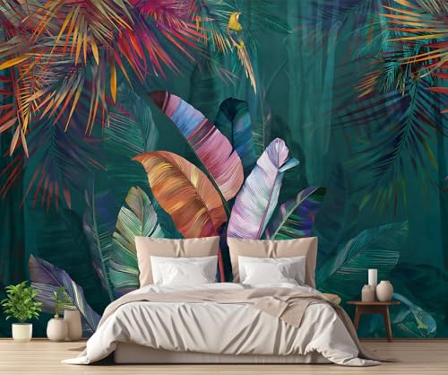 Fototapete Aquarellblätter Tropische Vintage 310x250cm Tapete Kinderzimmer Vliestapete Wohnzimmer Schlafzimmer Wandtapete Deco -ZXCHEE-MZ06107 von ZXCHEE