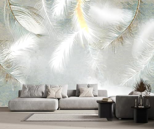Fototapete Goldene Weiße Feder 350x250cm Tapete Kinderzimmer Vliestapete Wohnzimmer Schlafzimmer Wandtapete Deco -ZXCHEE-MZ00519 von ZXCHEE