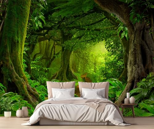 Fototapete Grüner Wald Sonnenlicht 400x255cm Tapete Kinderzimmer Vliestapete Wohnzimmer Schlafzimmer Wandtapete Deco -ZXCHEE-MZ06334 von ZXCHEE