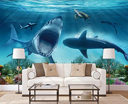 Fototapete Wandbilder 3D Effekt 250x175 cm Unterwasser-Welthai-Schildkröte Tapete 3D Vliestapete Tapeten Wandbild Tapeten Wohnzimmer Tv Wanddeko von ZXCHEE