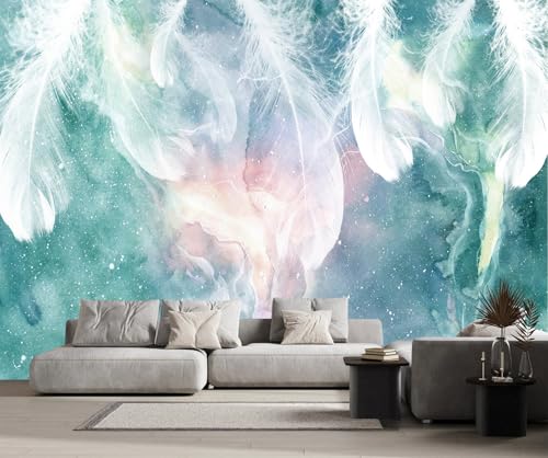Fototapete Weiße Feder Grün 350x250cm Tapete Kinderzimmer Vliestapete Wohnzimmer Schlafzimmer Wandtapete Deco -ZXCHEE-MZ01401 von ZXCHEE