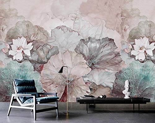Fototapete r Handgemalter Blumenlotus Tapeten Foto Tapete Moderne Vliestapete Wohnzimmer Wohnzimmer Schlafzimmer Wandtapete Dekoration von ZXCHEE