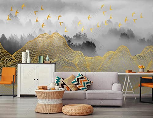 Tapete 3D Fototapete 3D Effekt Abstrakter Wald Goldener Vogel Tapeten Kinderzimmer Wandbilder Wohnzimmer Schlafzimmer Wanddeko -ZX10599-350x250cm von ZXCHEE