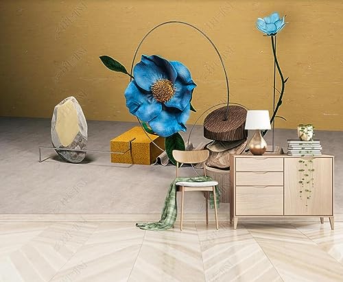 Tapete 3D Fototapete 3D Effekt Blaue Blumen Aus Holz Tapeten Kinderzimmer Wandbilder Wohnzimmer Schlafzimmer Wanddeko -ZX08121-250x175cm von ZXCHEE