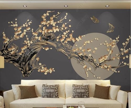 Tapete 3D Fototapete 3D Effekt Blumen Mond Golden Tapeten Kinderzimmer Wandbilder Wohnzimmer Schlafzimmer Wanddeko -ZX07608-250x175cm von ZXCHEE