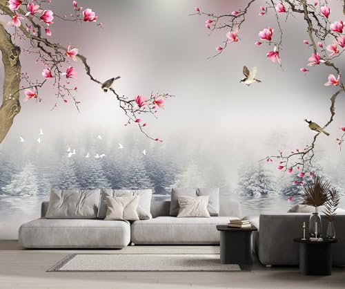 Tapete 3D Fototapete 3D Effekt Blumen Pink Wald Tapeten Kinderzimmer Wandbilder Wohnzimmer Schlafzimmer Wanddeko -ZX10827-430x300cm von ZXCHEE