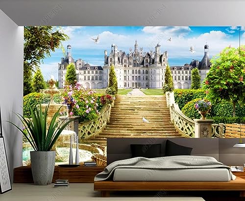 Tapete 3D Fototapete 3D Effekt Gartenblick Auf Das Schloss Tapeten Kinderzimmer Wandbilder Wohnzimmer Schlafzimmer Wanddeko -ZX12858-350x250cm von ZXCHEE