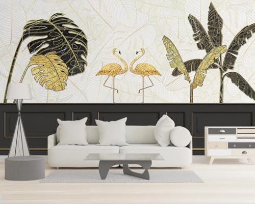 Tapete 3D Fototapete 3D Effekt Geometrische Goldene Tropische Blätter Tapeten Kinderzimmer Wandbilder Wohnzimmer Schlafzimmer Wanddeko -ZX11084-310x250cm von ZXCHEE