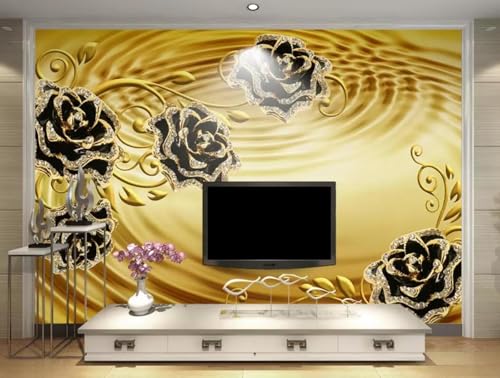Tapete 3D Fototapete 3D Effekt Goldene Blumen Schmuck Tapeten Kinderzimmer Wandbilder Wohnzimmer Schlafzimmer Wanddeko -ZX09635-310x250cm von ZXCHEE