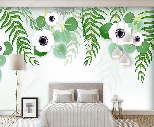 Tapete 3D Fototapete 3D Effekt Grüne Blätterpflanzen Weiße Blumen Tapeten Kinderzimmer Wandbilder Wohnzimmer Schlafzimmer Wanddeko -ZX02306-200x140cm von ZXCHEE