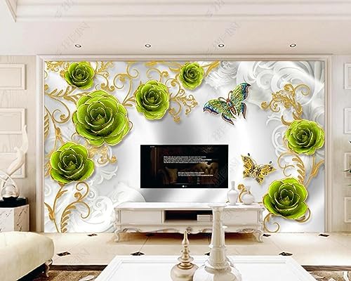 Tapete 3D Fototapete 3D Effekt Grüne Blumen Schmetterlinge Tapeten Kinderzimmer Wandbilder Wohnzimmer Schlafzimmer Wanddeko -ZX10121-310x250cm von ZXCHEE