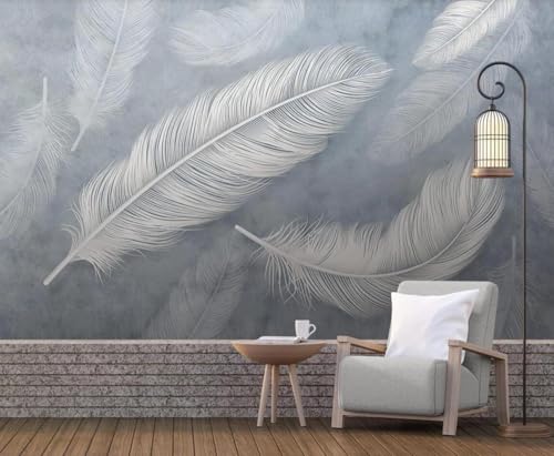 Tapete 3D Fototapete 3D Effekt Hand Gemalt Weiße Feder Einfach Tapeten Kinderzimmer Wandbilder Wohnzimmer Schlafzimmer Wanddeko -ZX12309-350x250cm von ZXCHEE