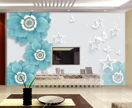 Tapete 3D Fototapete 3D Effekt Handgemalt Blumen Schmetterlinge Sterne Tapeten Kinderzimmer Wandbilder Wohnzimmer Schlafzimmer Wanddeko -ZX08768-200x140cm von ZXCHEE