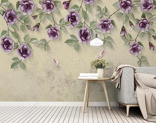 Tapete 3D Fototapete 3D Effekt Lila Blumen Rosen Tapeten Kinderzimmer Wandbilder Wohnzimmer Schlafzimmer Wanddeko -ZX08982-430x300cm von ZXCHEE