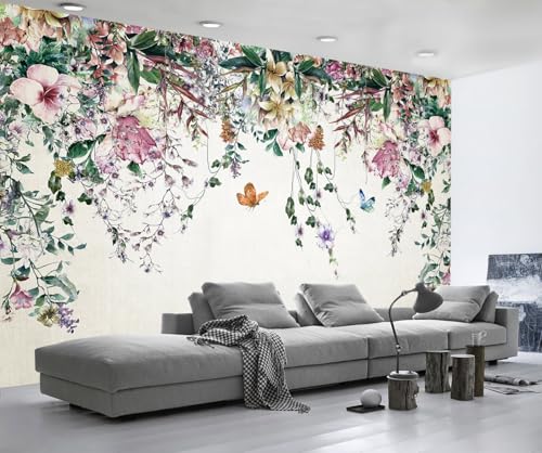 Tapete 3D Fototapete 3D Effekt Retro Frische Blumen Schmetterling Tapeten Kinderzimmer Wandbilder Wohnzimmer Schlafzimmer Wanddeko -ZX08877-250x175cm von ZXCHEE
