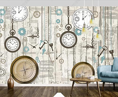 Tapete 3D Fototapete 3D Effekt Retro Holz Brett Uhr Tapeten Kinderzimmer Wandbilder Wohnzimmer Schlafzimmer Wanddeko -ZX13281-350x250cm von ZXCHEE