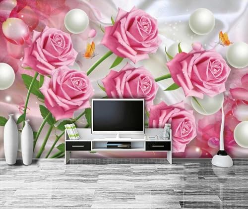 Tapete 3D Fototapete 3D Effekt Rosa Rosen Blumen Schmetterling Tapeten Kinderzimmer Wandbilder Wohnzimmer Schlafzimmer Wanddeko -ZX10917-430x300cm von ZXCHEE