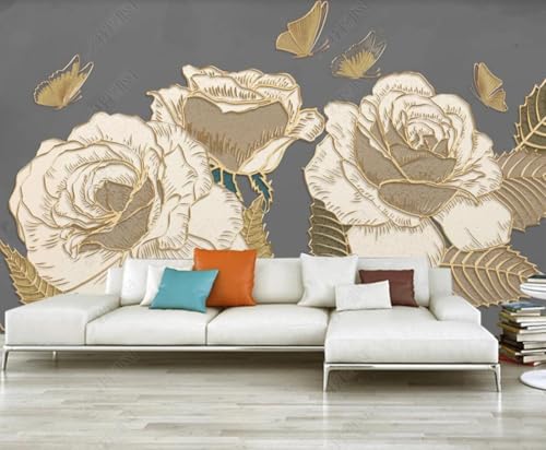 Tapete 3D Fototapete 3D Effekt Rose Schmetterling Goldenes Relief Tapeten Kinderzimmer Wandbilder Wohnzimmer Schlafzimmer Wanddeko -ZX11024-400x280cm Tapete 3D Fototapete 3D Effekt Rose Schmetterling Goldenes Relief Tapeten Kinderzimmer Wandbilder Wohnzimmer Schlafzimmer Wanddeko -ZX11024-400x280cm von ZXCHEE