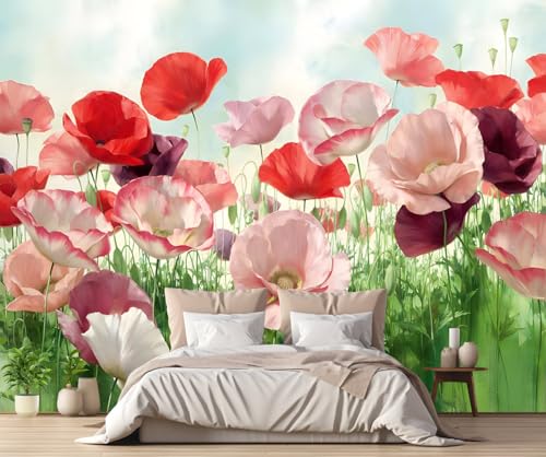 Tapete 3D Fototapete 3D Effekt Rote Rosa Blumen Tapeten Kinderzimmer Wandbilder Wohnzimmer Schlafzimmer Wanddeko -ZX07429-300x210cm von ZXCHEE