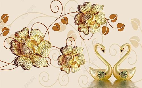 Tapete 3D Fototapete 3D Effekt Schmuck Goldene Blumen Schwäne Tapeten Kinderzimmer Wandbilder Wohnzimmer Schlafzimmer Wanddeko -ZX05459-310x250cm von ZXCHEE