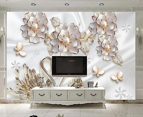 Tapete 3D Fototapete 3D Effekt Schmuck Schwan Blumen Tapeten Kinderzimmer Wandbilder Wohnzimmer Schlafzimmer Wanddeko -ZX09200-200x140cm von ZXCHEE