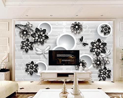 Tapete 3D Fototapete 3D Effekt Schwarz-Weiße Blumen Schmetterling Ziegelwand Tapeten Kinderzimmer Wandbilder Wohnzimmer Schlafzimmer Wanddeko -ZX10397-200x140cm von ZXCHEE