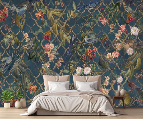 Tapete 3D Fototapete 3D Effekt Vintage Blauer Vogel Tapeten Kinderzimmer Wandbilder Wohnzimmer Schlafzimmer Wanddeko -ZX10780-400x255cm von ZXCHEE