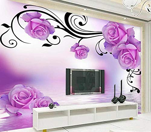 Tapete 3D Fototapete 3D Effekt Wandbilder XXL Lila Rosenblume Foto Tapeten 3D Effekt Vliestapete Wandtapete Wandbild 3D Wanddeko von ZXCHEE