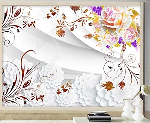 Tapete 3D Fototapete 3D Effekt Weiße Blumen Aquarellblumen Tapeten Kinderzimmer Wandbilder Wohnzimmer Schlafzimmer Wanddeko -ZX08315-400x280cm von ZXCHEE