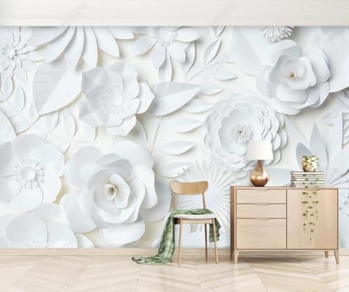 Tapete 3D Fototapete 3D Effekt Weiße Blumen Einfach Tapeten Kinderzimmer Wandbilder Wohnzimmer Schlafzimmer Wanddeko -ZX08570-200x140cm von ZXCHEE