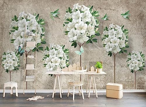 Tapete 3D Fototapete 3D Effekt Weiße Blumen Vogel Tapeten Kinderzimmer Wandbilder Wohnzimmer Schlafzimmer Wanddeko -ZX09745-400x255cm von ZXCHEE