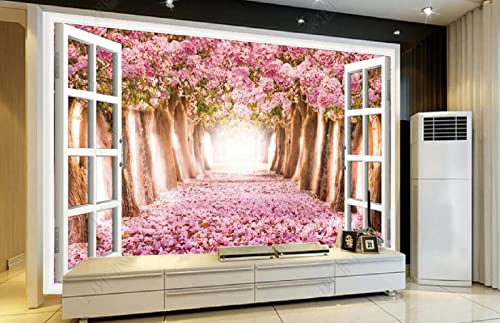 Tapete Fototapete 3d Effekt Fenster Rosa Kirschbaum Wald Wand Foto Tapeten Wand Bild Vliestapete Schlafzimmer Wohnzimmer Wanddeko,200x140cm von ZXCHEE