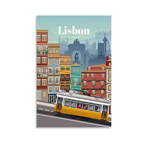 Vintage-Reise-Poster Lissabon, dekoratives Gemälde, Leinwand, Wandkunst, Wohnzimmer, Schlafzimmer, Gemälde, 40 x 60 cm von ZXCL