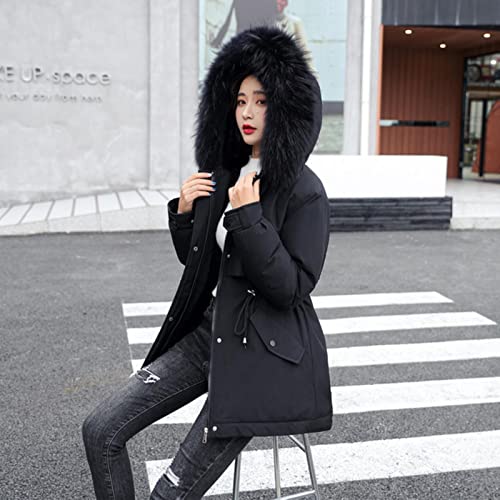 ZXCL Damen Solide Samt Liner verdicken Kapuzenparka Frauen Dünnes Slim Große Pelzkragen Oberbekleidung Herbst Winterjacke Frauen Mantel Parkas-5 Black,M von ZXCL