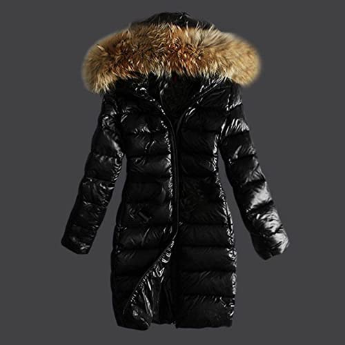 ZXCL Winterjacke Frauen glänzend Daunenjacke Frau 2021 Slim Pufferjacke Frau Mantel Schwarz Braun Parkas-Long Black,S von ZXCL