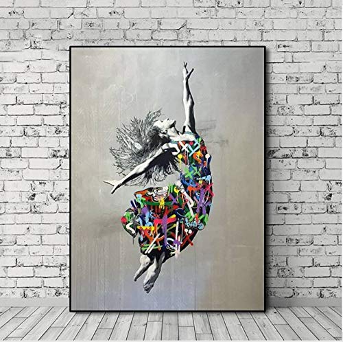 ZXCLKJH Banksy-Kunst-Leinwanddruck, kreative abstrakte tanzende Mädchen-Straßen-Pop-Art-dekorative Malerei, 40 x 60 cm ungerahmt von ZXCLKJH