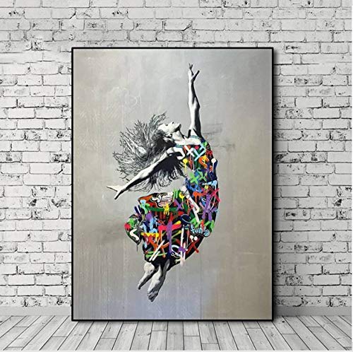 ZXCLKJH Banksy Kunstdruck Auf Leinwand,Kreative Abstrakte Tanzenden Mädchen Bild Auf Leinwand Drucken Wall Art Poster Und Drucke Street Pop Art Leinwand Gemälde Zur Dekoration, 50 X 70 cm Ohne Rahmen von ZXCLKJH