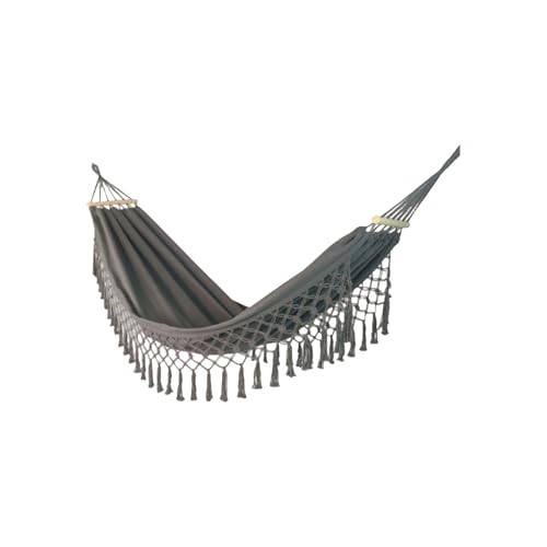 Canvas-Hängematte for Outdoor-Camping, leicht, mit Holzstäben, multifunktionale breite Hängematte(Grey) von ZXCMY