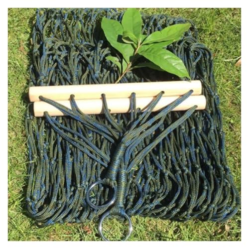 Nylonseil-Hängematte mit Holzstäben, leicht, tragbar, stark und stabil, for Outdoor-Camping, Baum-Hängematte(Bleu) von ZXCMY