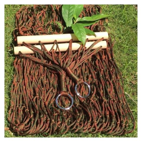 Nylonseil-Hängematte mit Holzstäben, leicht, tragbar, stark und stabil, for Outdoor-Camping, Baum-Hängematte(Rosso) von ZXCMY