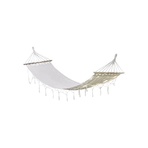 Polyester-Baumwoll-Hängematte, Mehrzweck, mit Holzstäben, for Outdoor-Camping, Indoor- und Outdoor-Freizeit-Hängematte(Blanc) von ZXCMY