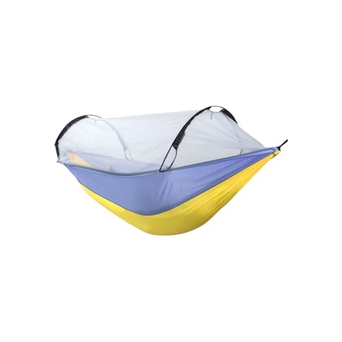 Polyester-Hängematte mit atmungsaktivem Mesh-Rahmen, multifunktional, tragbar, einfach einzurichten, Outdoor-Camping-Hängematte(Yellow-Purple,S) von ZXCMY
