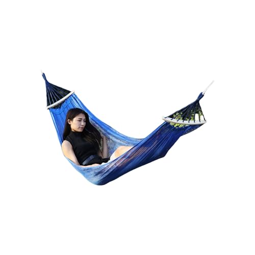 Rayon Seil Hängematte Mit Holz Sticks Mesh Tragbare Outdoor Camping Atmungsaktive Hängematte(Bleu) von ZXCMY