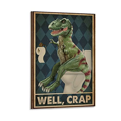 Vintage-Poster, Dinosaurier sitzend auf der Toilette, Retro-Leinwand-Kunstposter und Wandkunstdruck, modernes Familienschlafzimmerdekor-Poster, 30 x 45 cm von ZXCN