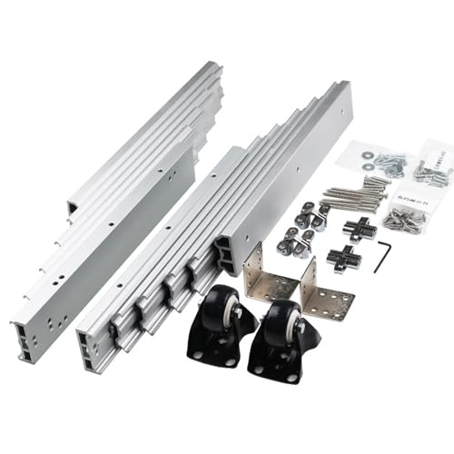 ZXCVBNMQ 3 Größen Vollausziehbare Tischschiene, Aluminium-Schubladenführungen Teleskop-Schrank-Tischführungsschienen-Scharnier mit leisen Rädern (Silver 1270mm) von ZXCVBNMQ