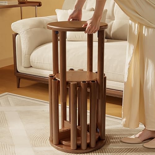 ZXCVBNMQ Stapelbare Hocker 4-teiliges Set, runde Hocker aus Massivholz, runde Holzhocker mit Fußpolstern, kreative stapelbare runde Hocker (Walnut) von ZXCVBNMQ