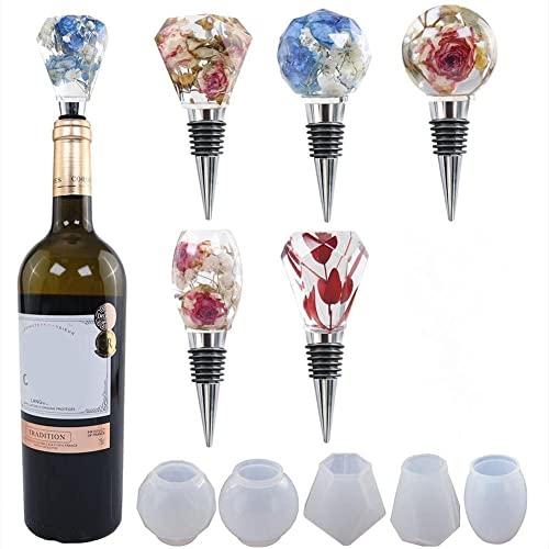 ZXCVW Weinflaschenverschluss aus Kunstharz, geometrisch, kugelförmig, Spiegelglas, Epoxidharz, Rotweinverschluss, Silikonform, 5 Stück von ZXCVW